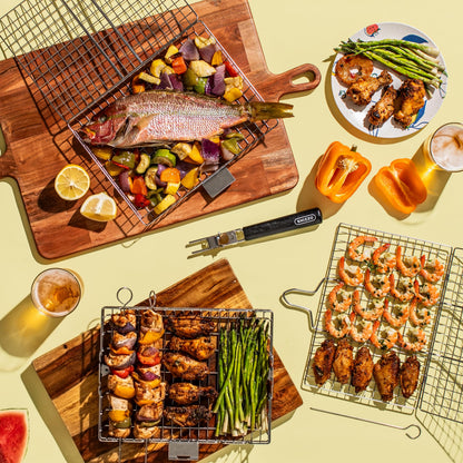 SHIZZO Grill Basket Value Set, Barbecue BBQ Grilling Basket , Stainless Steel Large Folding Grilling baskets With Handle, Portable Outdoor Camping BBQ Rack for Fish, Shrimp, Vegetables, Barbeque Griller Cooking Accessories, Gift, Gifts for father, dad, hu - Available at All In One Marketplace Canada
