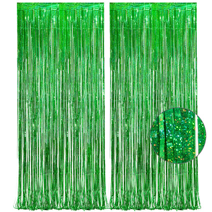 Green Tinsel Curtain Party Backdrop Decor - GREATRIL Foil Fringe Streamer for Grinches Christmas/Mincrafts/Dinosaur/Wild Baby/Jungle/Birthday/Hawaiian/Soccer/Football/Bachelor Themed - 2 PCS 🍁 All In One Marketplace Canada