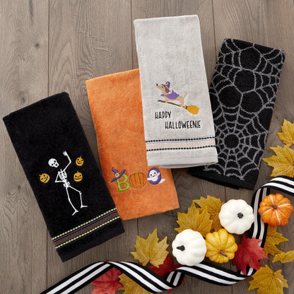 Ensemble de 2 essuie-mains brodés SKL Home Halloween Squelette jongleur, 100 % coton, décoratif pour salle de bain/cuisine/bar et cadeau, noir