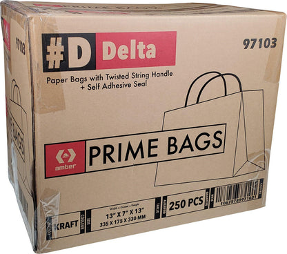 Prime Bags - Delta - Self Adhesive Paper Bags with Twisted Handles - 13x7x13