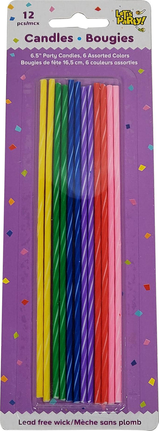 Cake Candle - 6.5" Assorted Colours (12 pk) - 45196