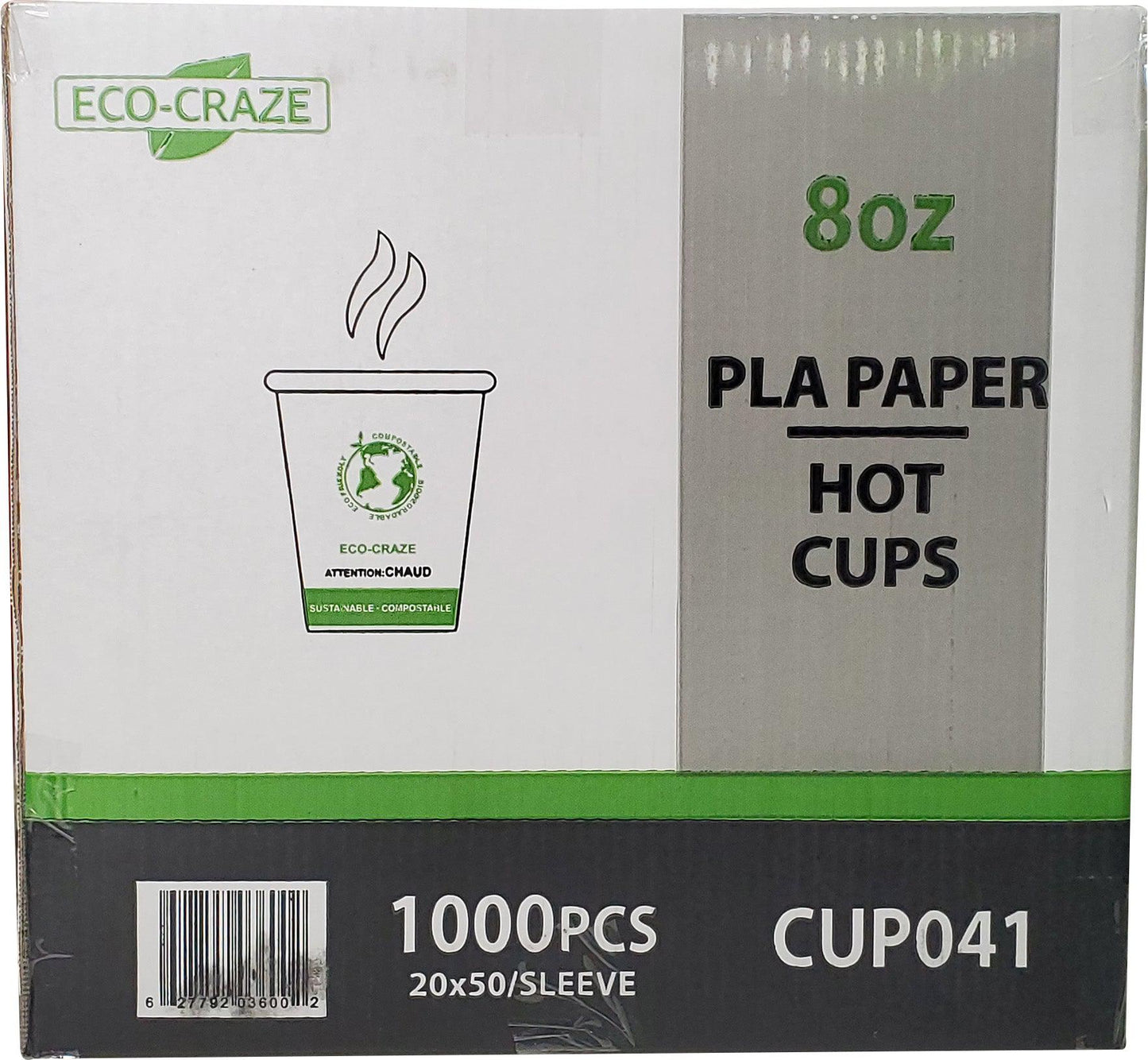 Eco-Craze - Gobelet en papier à paroi simple PLA de 8 oz - Imprimé