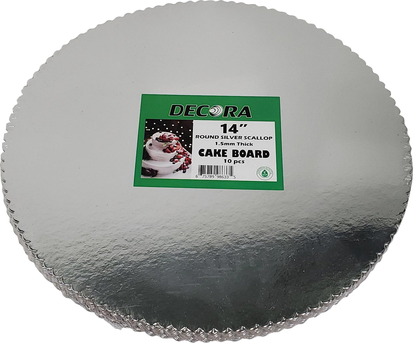 Decora - Feuilles festonnées argentées de 14 po - Rondes - 1,5 mm d'épaisseur