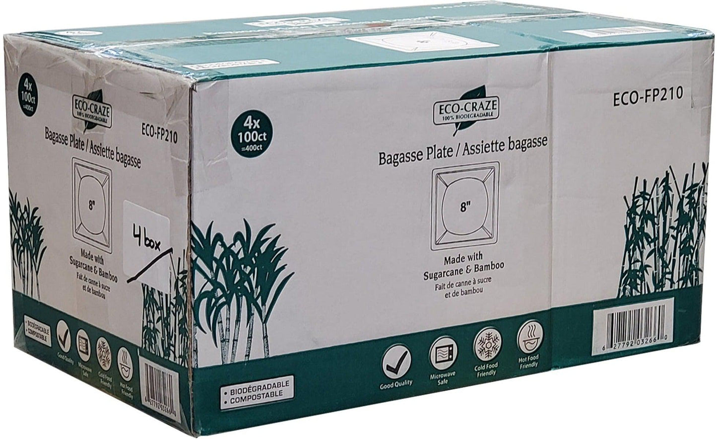 Eco-Craze - Assiette carrée de 8 po - Biodégradable