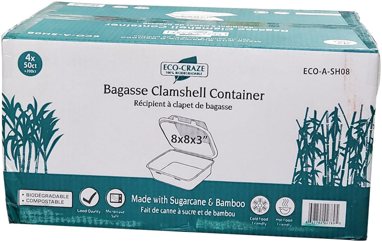 Eco-Craze - Contenant à clapet en bagasse 8x8
