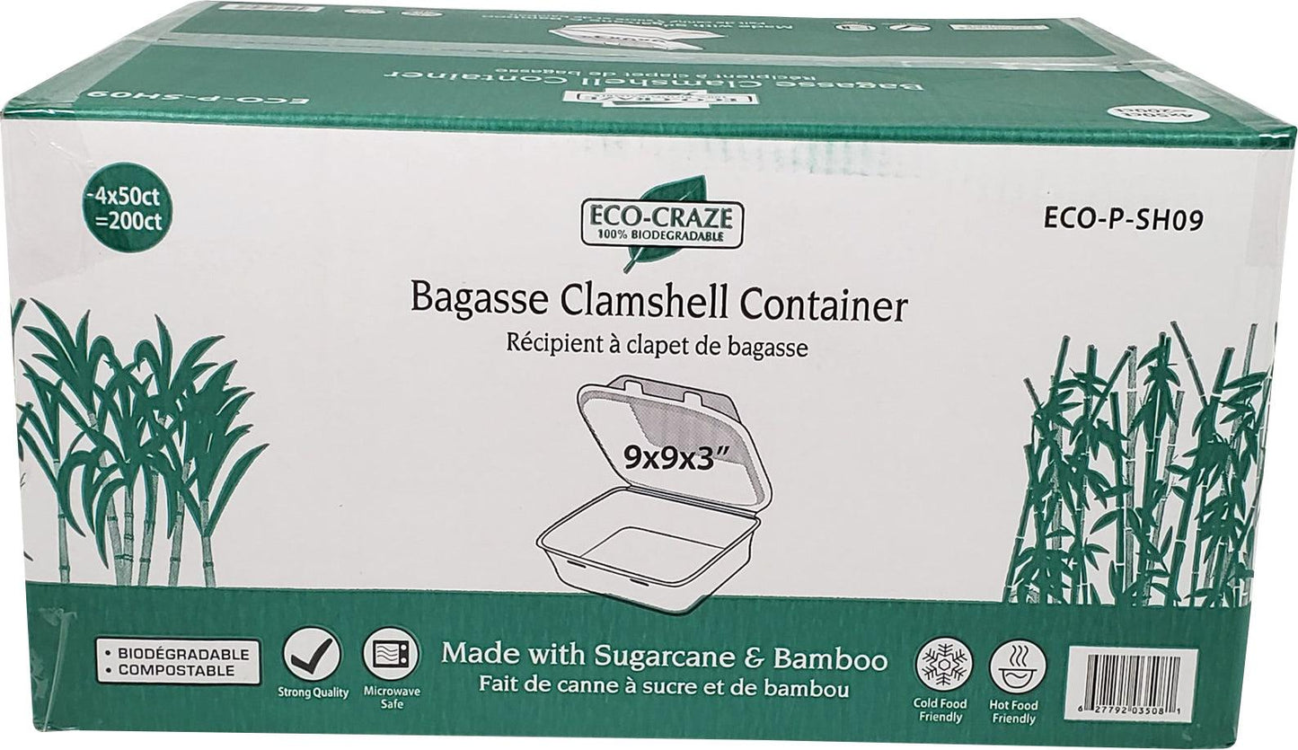 Eco-Craze - Contenant à clapet en bagasse 9X9