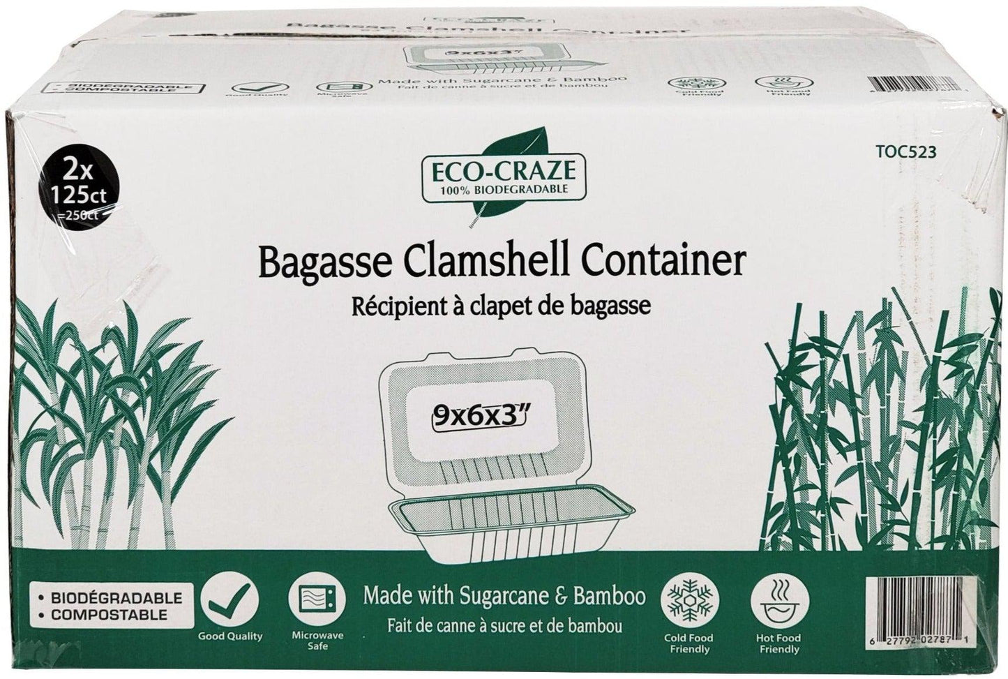 Eco-Craze - Contenant à clapet en bagasse 9x6x3