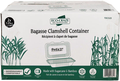 Eco-Craze - Contenant à clapet en bagasse 9x6x3
