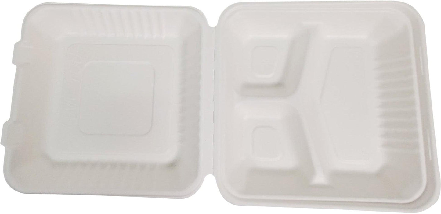 Eco-Craze - Contenant à charnière en bagasse - 9X9 - 3 compartiments