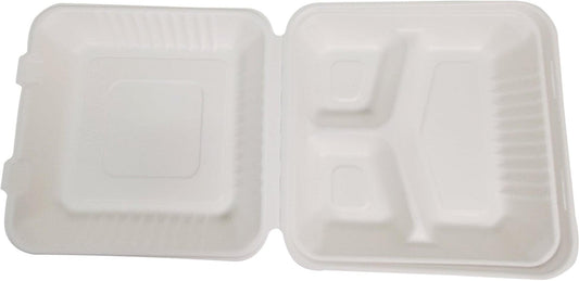 Eco-Craze - Contenant à charnière en bagasse - 9X9 - 3 compartiments