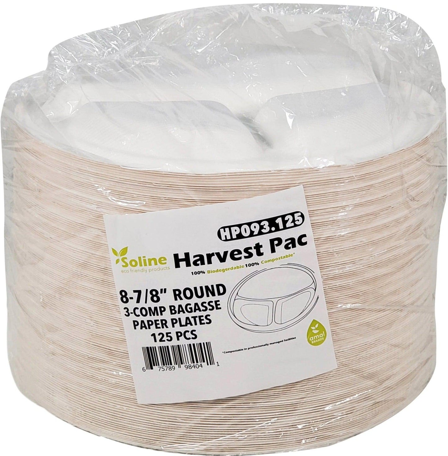 Eco-Craze - Assiette en bagasse 9" - 3 comp.