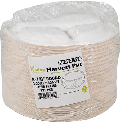 Eco-Craze - Assiette en bagasse 9" - 3 comp.