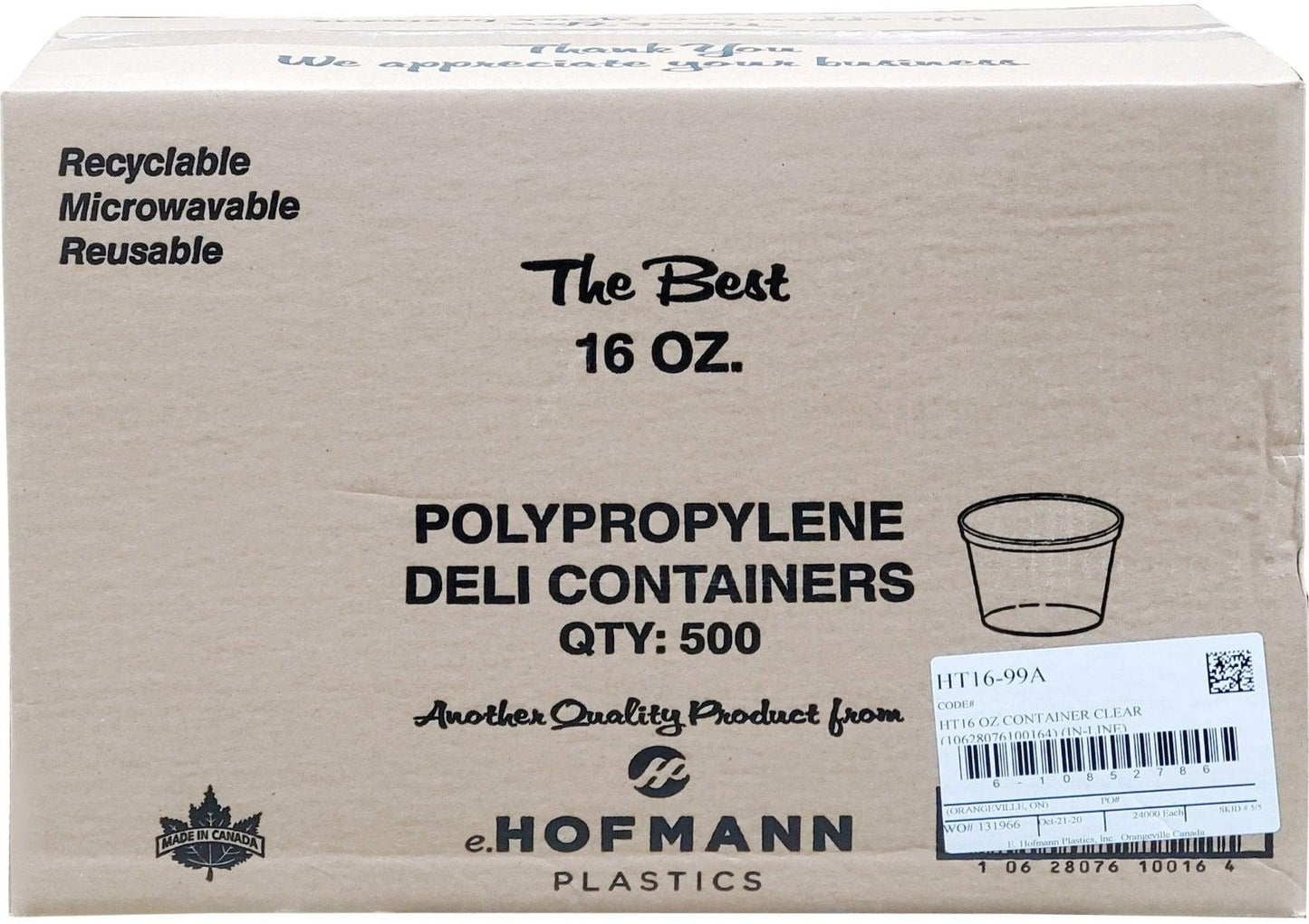 Hoffmann - Contenant pour charcuterie - Transparent - 16 oz - HT16-99A