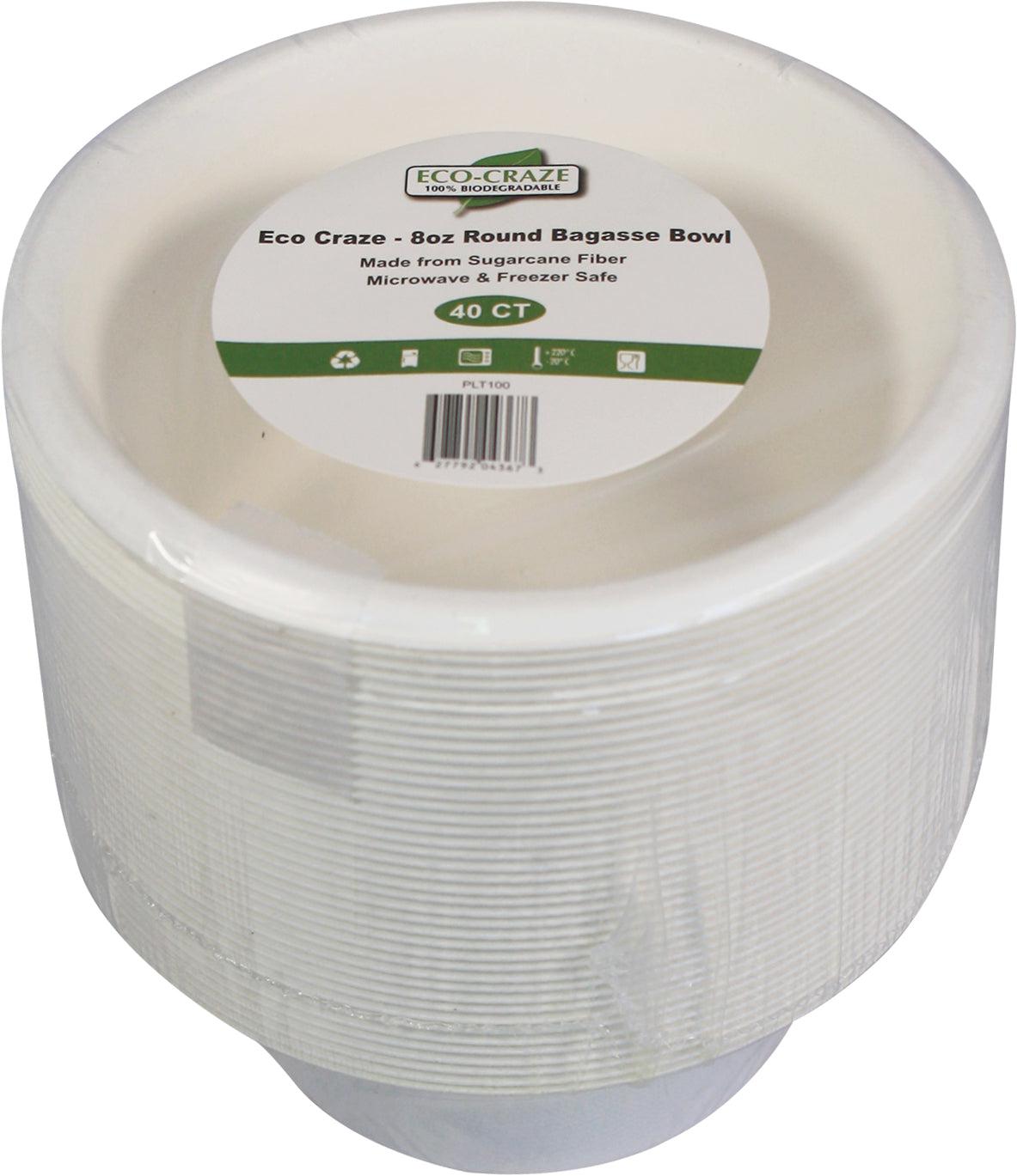 Eco-Craze - Bol rond en bagasse de 8 oz - Emballage de vente au détail