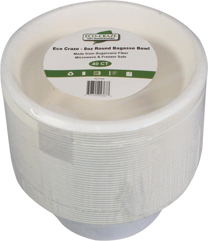 Eco-Craze - Bol rond en bagasse de 8 oz - Emballage de vente au détail