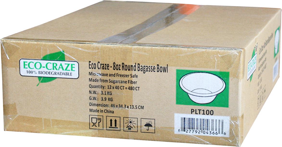 Eco-Craze - Bol rond en bagasse de 8 oz - Emballage de vente au détail