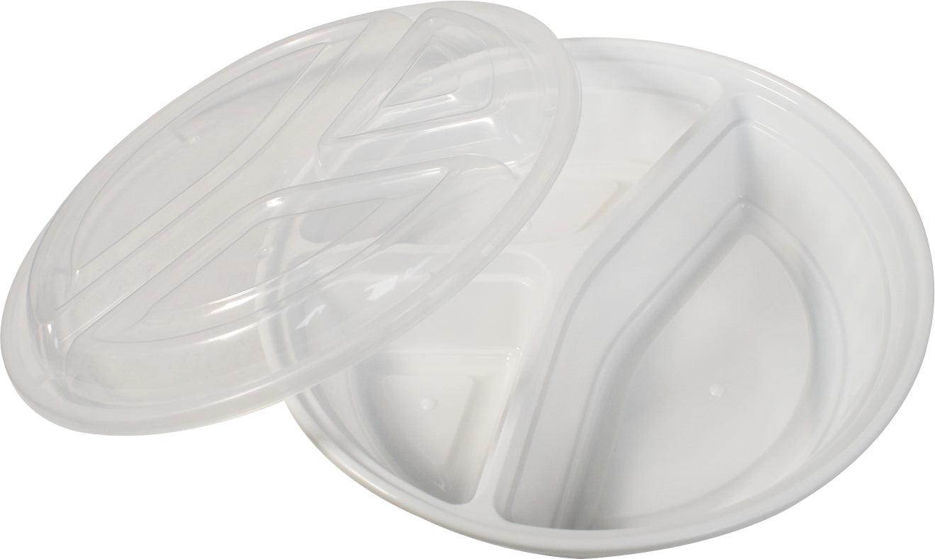 Rhino - Heavy 9" Round Combo PP Container - 3 Comp. - White