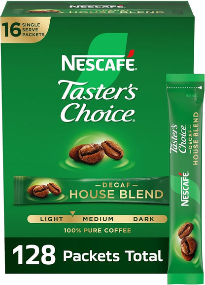 NESCAFÉ Taster's Choice Instant Coffee Packets, Light Medium Roast Coffee, Decaf House Blend, 8 Boxes (128 Packets) Canada
