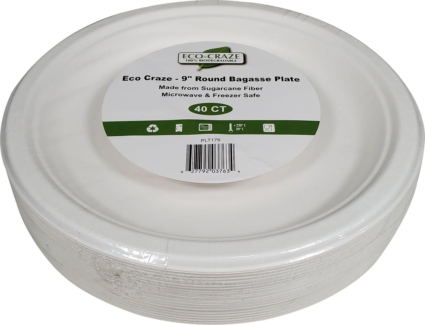 Eco-Craze - Assiette ronde en bagasse de 9 po - Emballage de vente au détail