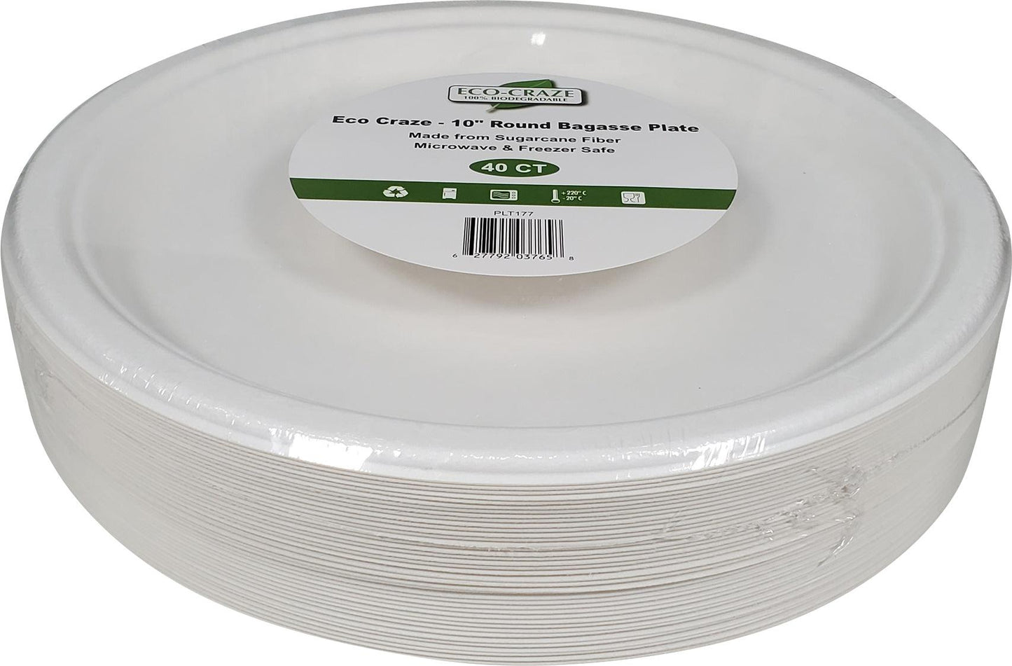 Eco-Craze - 10" Round Bagasse Plate - Retail Pack