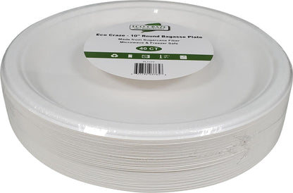 Eco-Craze - 10" Round Bagasse Plate - Retail Pack