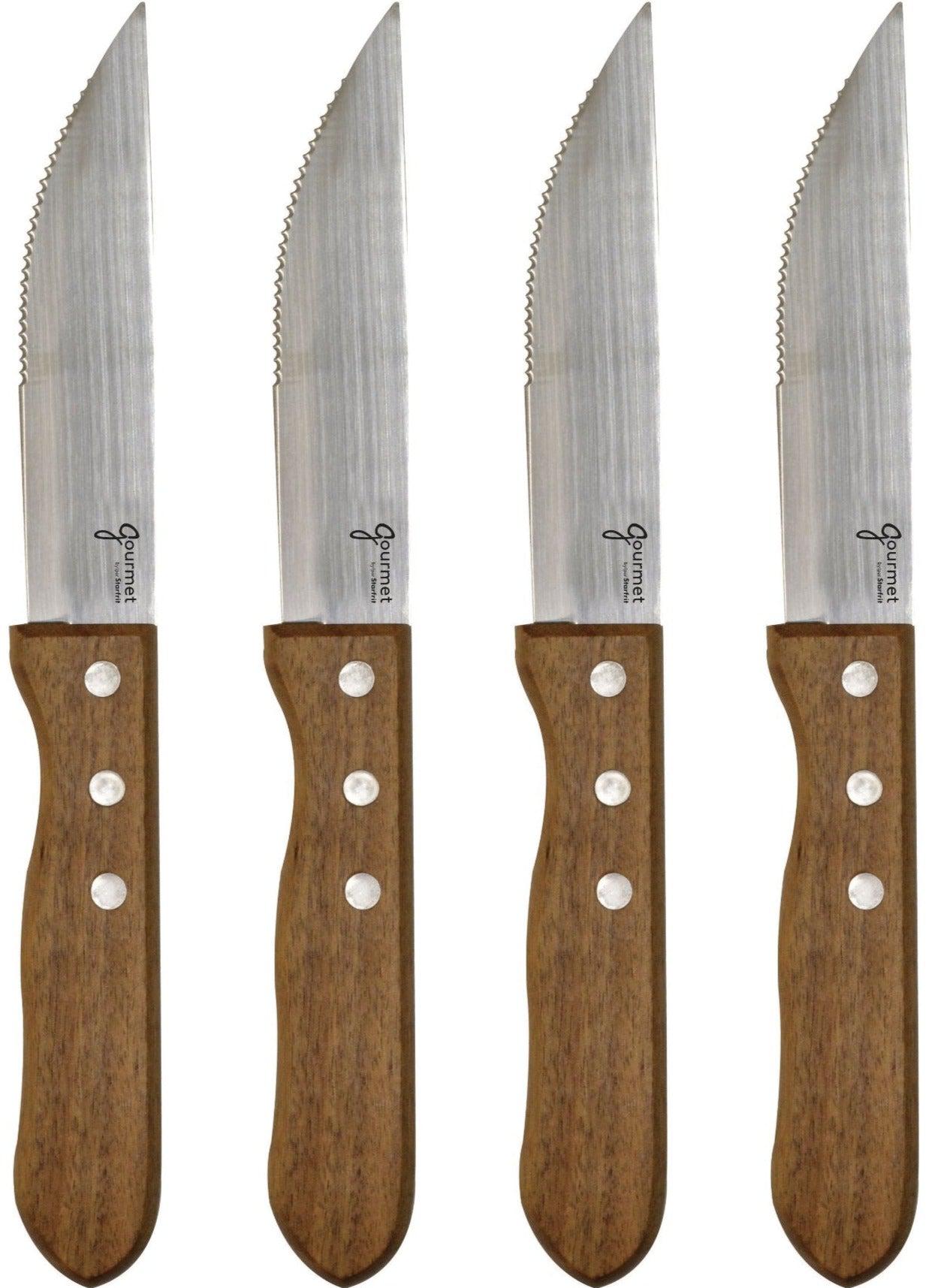 Set Of 4 Steak Knives - Acacia Wooden Handle