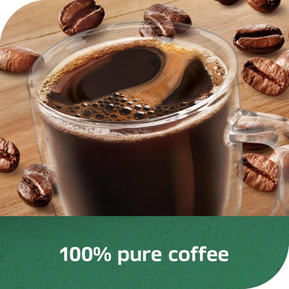 Glass of 100% pure coffee with coffee beans on a wooden surface available at All In One Marketplace Canada